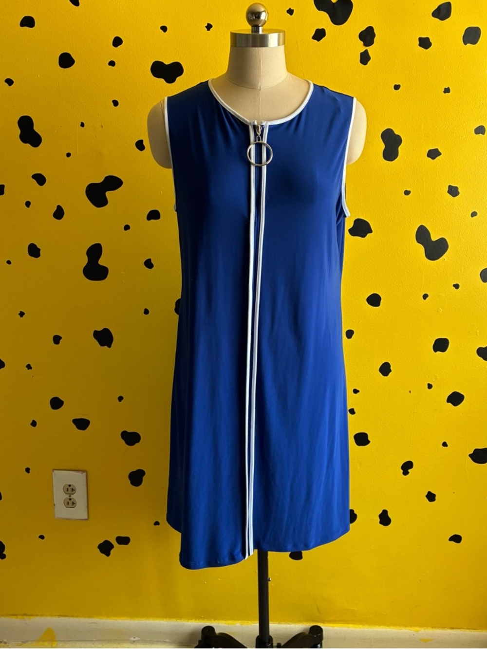 Blue Zip Front Dress XL Sleeveless Mod Minimalist Ring Zipper Shift  Dopamine
